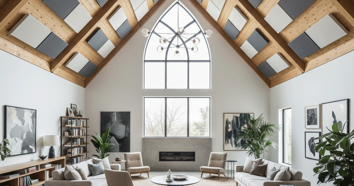 Panneaux acoustiques au plafond dans un salon