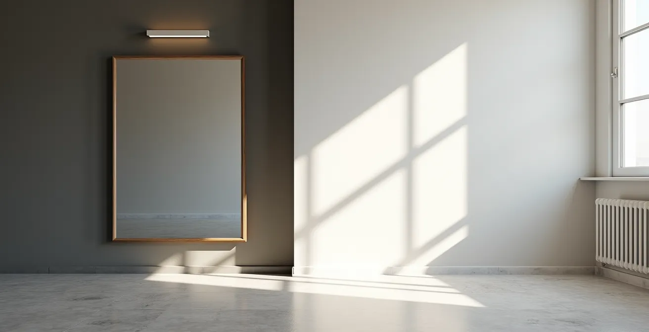 Comparaison visuelle entre deux entrées identiques avec aménagements différents montrant l'impact sur la perception spatiale